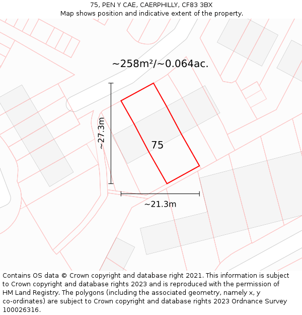 75, PEN Y CAE, CAERPHILLY, CF83 3BX: Plot and title map