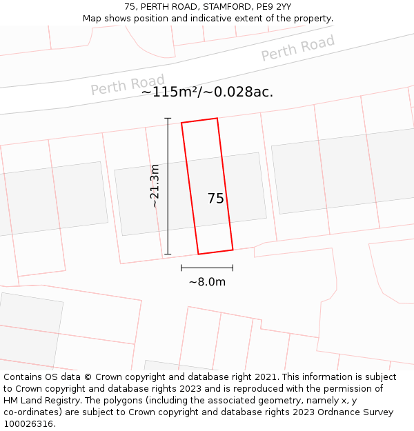 75, PERTH ROAD, STAMFORD, PE9 2YY: Plot and title map