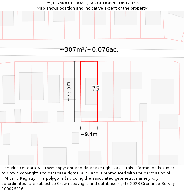 75, PLYMOUTH ROAD, SCUNTHORPE, DN17 1SS: Plot and title map