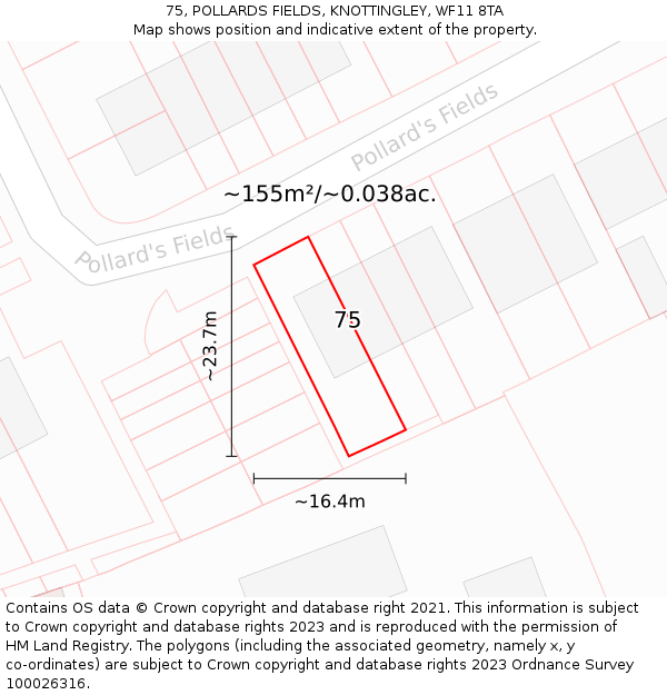 75, POLLARDS FIELDS, KNOTTINGLEY, WF11 8TA: Plot and title map