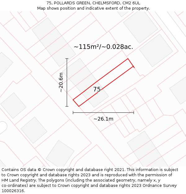 75, POLLARDS GREEN, CHELMSFORD, CM2 6UL: Plot and title map