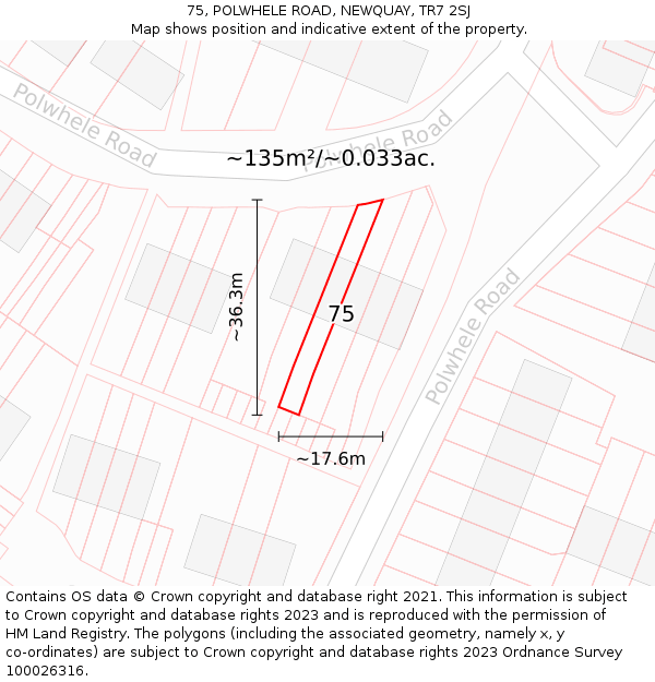 75, POLWHELE ROAD, NEWQUAY, TR7 2SJ: Plot and title map