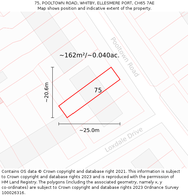 75, POOLTOWN ROAD, WHITBY, ELLESMERE PORT, CH65 7AE: Plot and title map