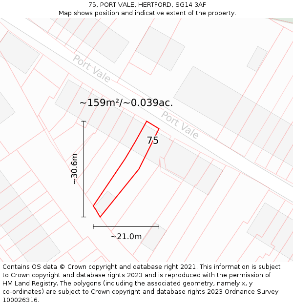 75, PORT VALE, HERTFORD, SG14 3AF: Plot and title map