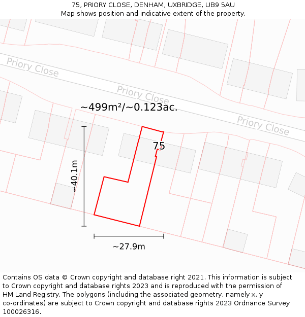 75, PRIORY CLOSE, DENHAM, UXBRIDGE, UB9 5AU: Plot and title map