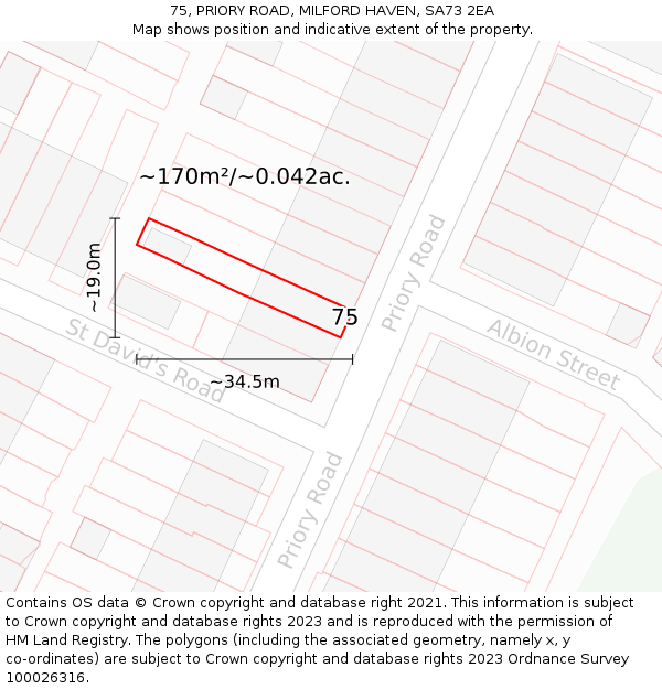 75, PRIORY ROAD, MILFORD HAVEN, SA73 2EA: Plot and title map