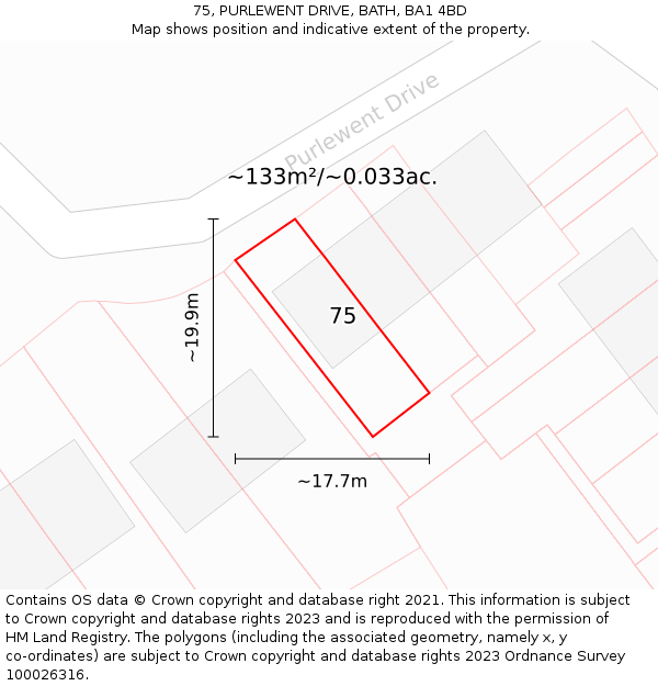 75, PURLEWENT DRIVE, BATH, BA1 4BD: Plot and title map