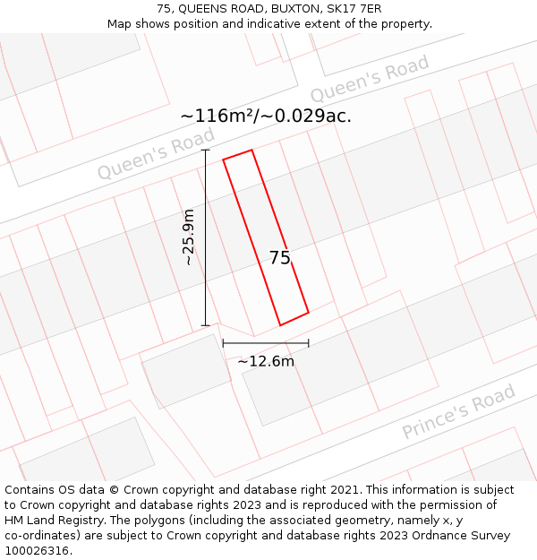 75, QUEENS ROAD, BUXTON, SK17 7ER: Plot and title map