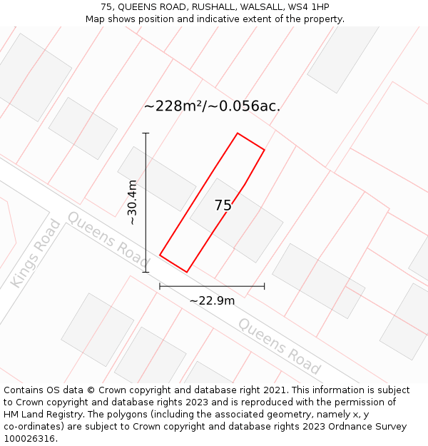 75, QUEENS ROAD, RUSHALL, WALSALL, WS4 1HP: Plot and title map