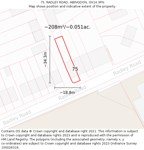 75, RADLEY ROAD, ABINGDON, OX14 3PN: Plot and title map