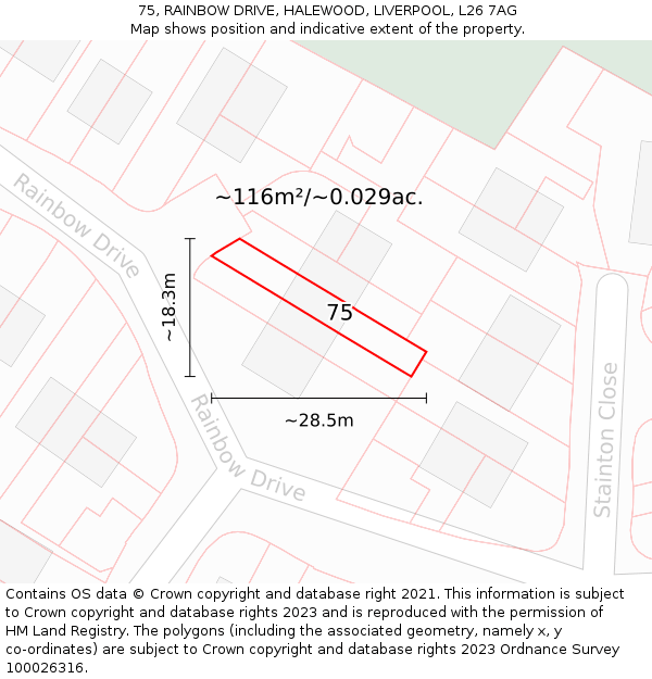 75, RAINBOW DRIVE, HALEWOOD, LIVERPOOL, L26 7AG: Plot and title map
