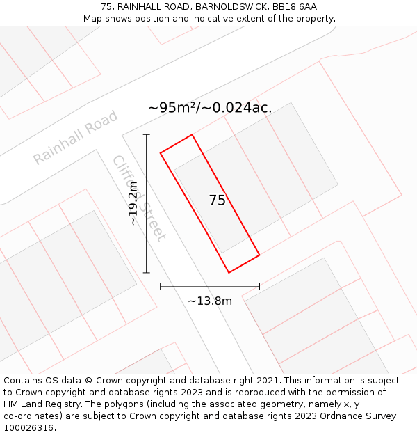 75, RAINHALL ROAD, BARNOLDSWICK, BB18 6AA: Plot and title map