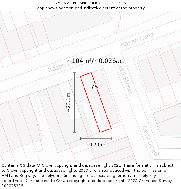 75, RASEN LANE, LINCOLN, LN1 3HA: Plot and title map