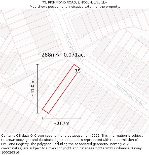 75, RICHMOND ROAD, LINCOLN, LN1 1LH: Plot and title map