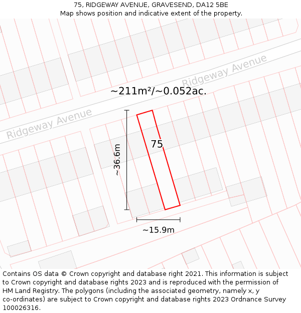 75, RIDGEWAY AVENUE, GRAVESEND, DA12 5BE: Plot and title map