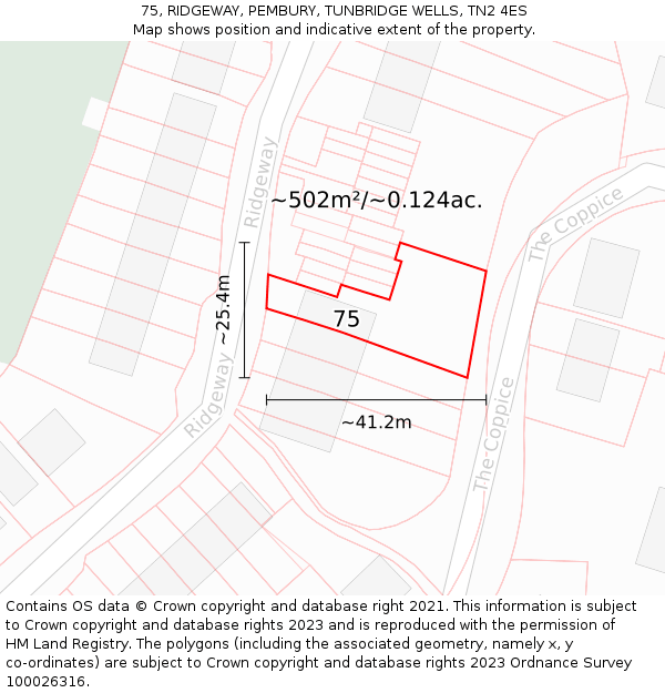 75, RIDGEWAY, PEMBURY, TUNBRIDGE WELLS, TN2 4ES: Plot and title map