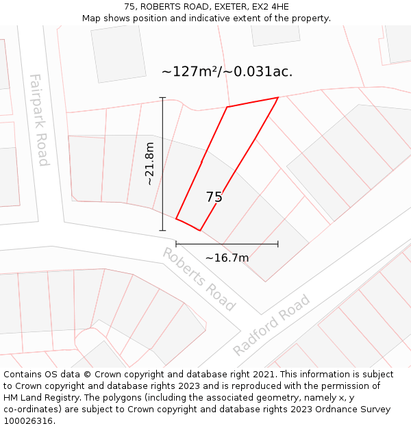 75, ROBERTS ROAD, EXETER, EX2 4HE: Plot and title map