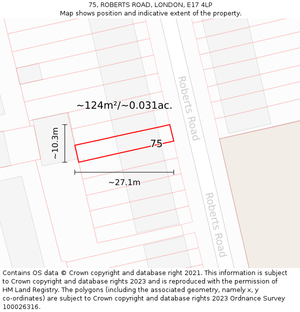 75, ROBERTS ROAD, LONDON, E17 4LP: Plot and title map