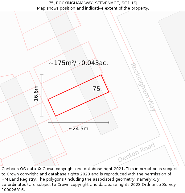 75, ROCKINGHAM WAY, STEVENAGE, SG1 1SJ: Plot and title map