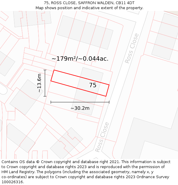 75, ROSS CLOSE, SAFFRON WALDEN, CB11 4DT: Plot and title map