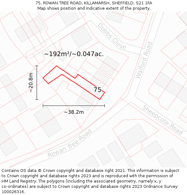 75, ROWAN TREE ROAD, KILLAMARSH, SHEFFIELD, S21 1FA: Plot and title map