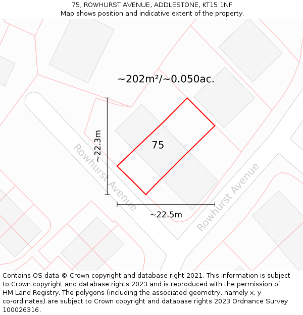 75, ROWHURST AVENUE, ADDLESTONE, KT15 1NF: Plot and title map