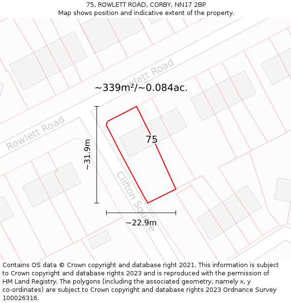 75, ROWLETT ROAD, CORBY, NN17 2BP: Plot and title map