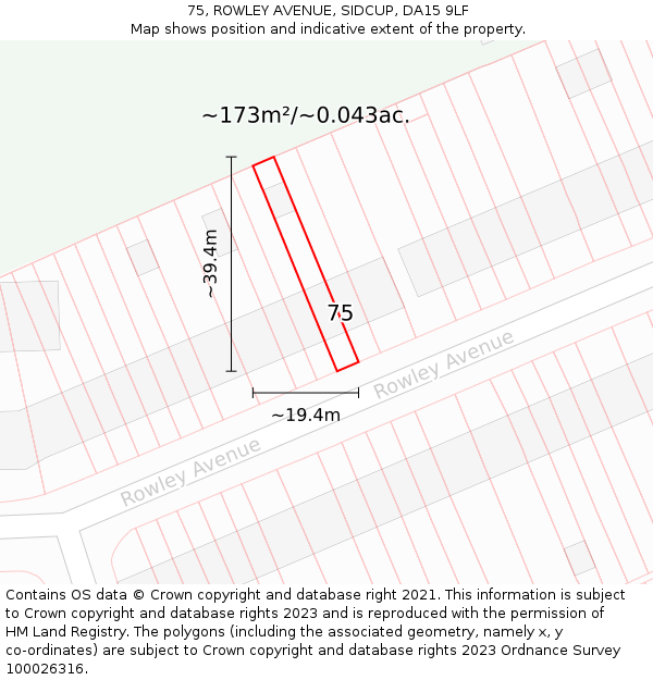 75, ROWLEY AVENUE, SIDCUP, DA15 9LF: Plot and title map
