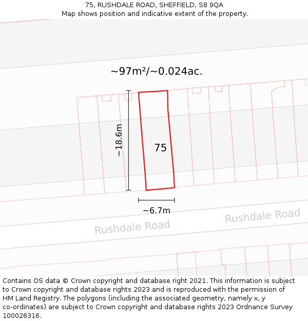 75, RUSHDALE ROAD, SHEFFIELD, S8 9QA: Plot and title map