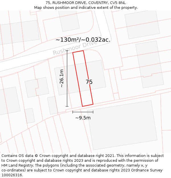 75, RUSHMOOR DRIVE, COVENTRY, CV5 8NL: Plot and title map