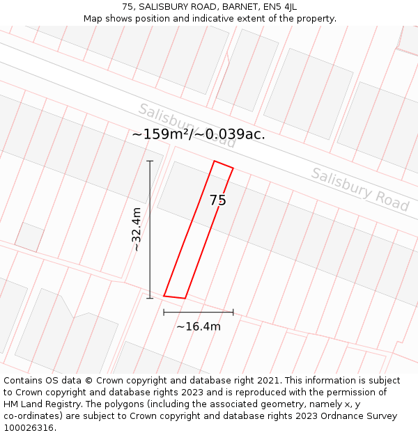75, SALISBURY ROAD, BARNET, EN5 4JL: Plot and title map