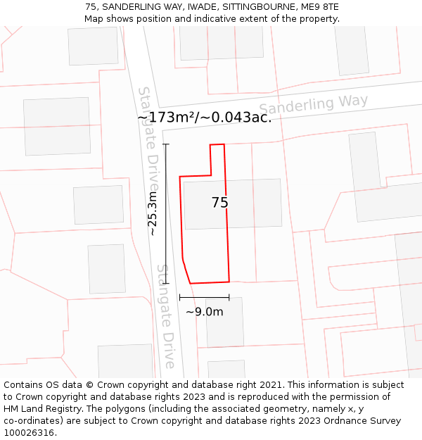 75, SANDERLING WAY, IWADE, SITTINGBOURNE, ME9 8TE: Plot and title map