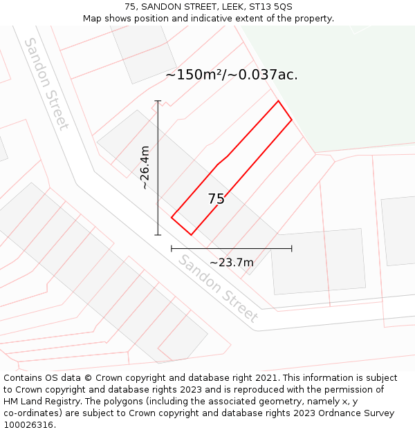 75, SANDON STREET, LEEK, ST13 5QS: Plot and title map