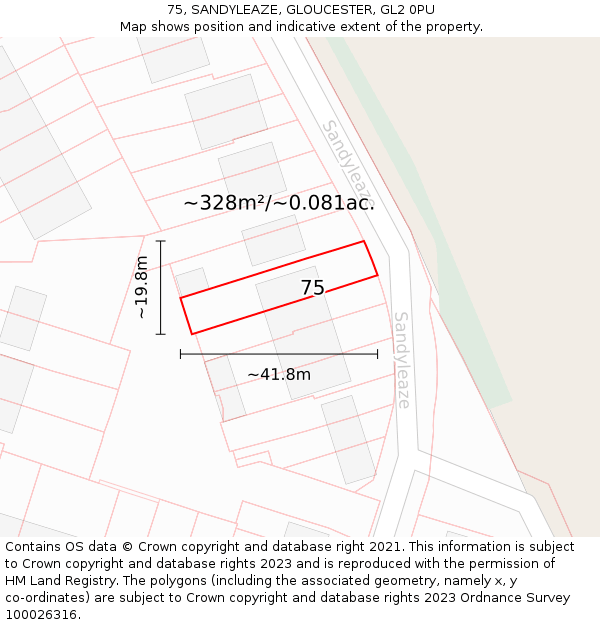 75, SANDYLEAZE, GLOUCESTER, GL2 0PU: Plot and title map