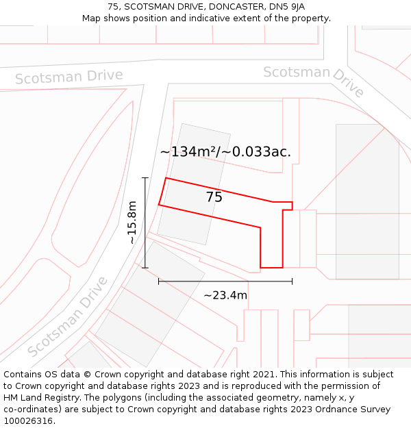 75, SCOTSMAN DRIVE, DONCASTER, DN5 9JA: Plot and title map