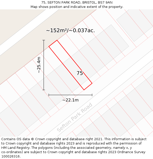 75, SEFTON PARK ROAD, BRISTOL, BS7 9AN: Plot and title map