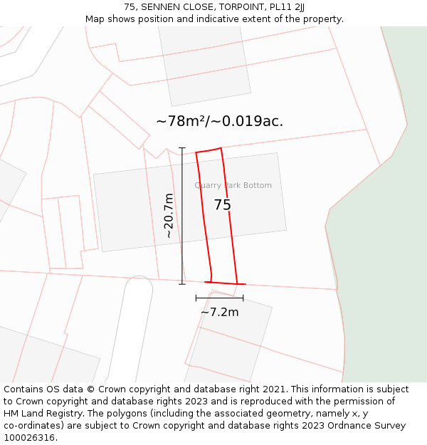 75, SENNEN CLOSE, TORPOINT, PL11 2JJ: Plot and title map