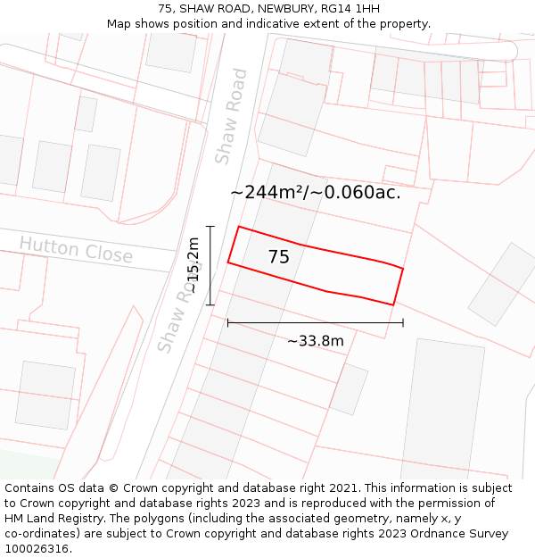 75, SHAW ROAD, NEWBURY, RG14 1HH: Plot and title map