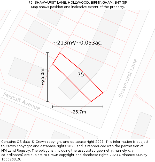 75, SHAWHURST LANE, HOLLYWOOD, BIRMINGHAM, B47 5JP: Plot and title map