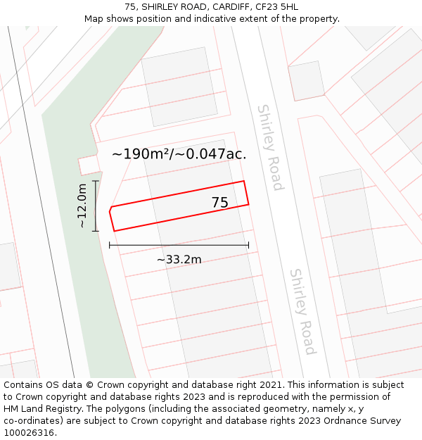 75, SHIRLEY ROAD, CARDIFF, CF23 5HL: Plot and title map