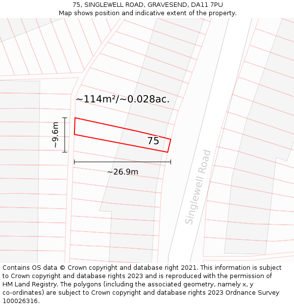 75, SINGLEWELL ROAD, GRAVESEND, DA11 7PU: Plot and title map