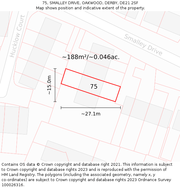 75, SMALLEY DRIVE, OAKWOOD, DERBY, DE21 2SF: Plot and title map