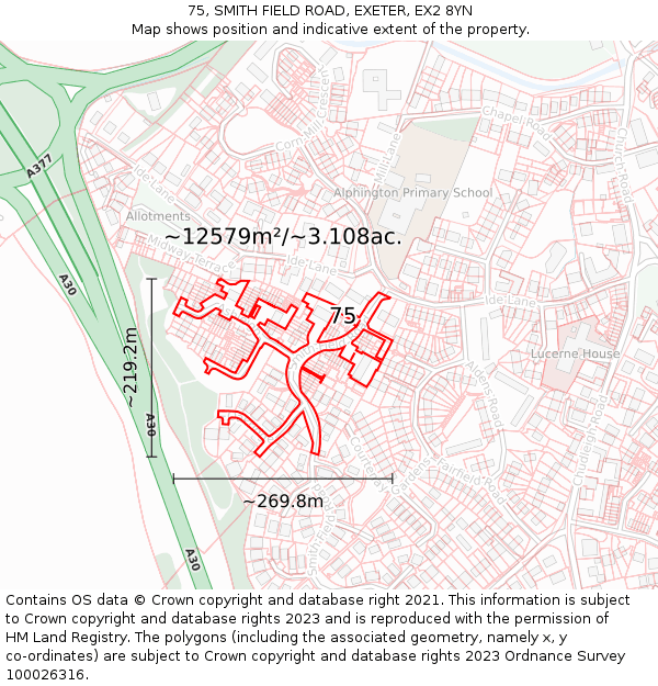 75, SMITH FIELD ROAD, EXETER, EX2 8YN: Plot and title map