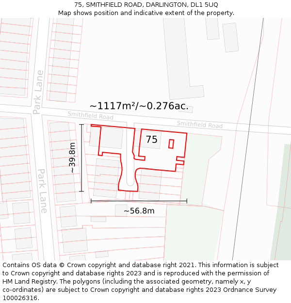 75, SMITHFIELD ROAD, DARLINGTON, DL1 5UQ: Plot and title map