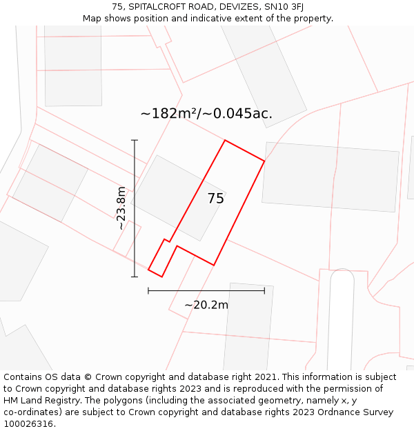 75, SPITALCROFT ROAD, DEVIZES, SN10 3FJ: Plot and title map