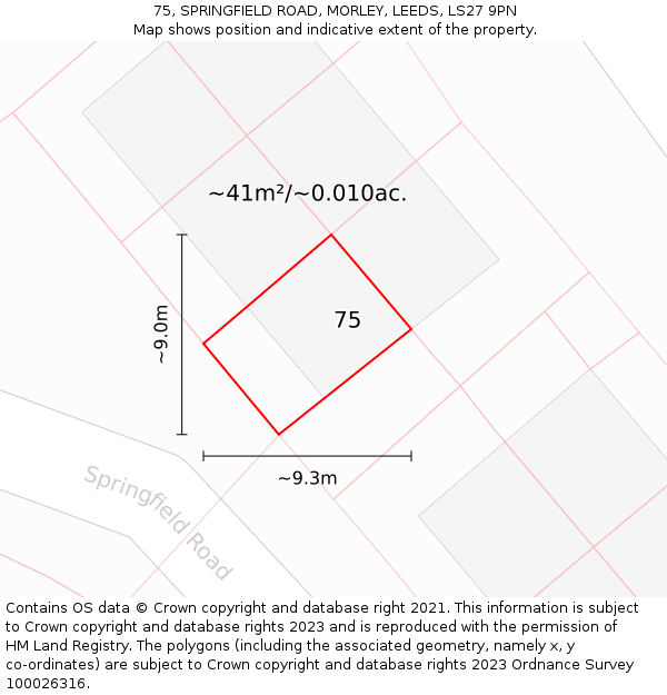 75, SPRINGFIELD ROAD, MORLEY, LEEDS, LS27 9PN: Plot and title map