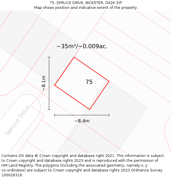 75, SPRUCE DRIVE, BICESTER, OX26 3YF: Plot and title map