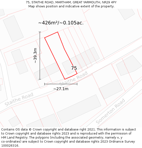75, STAITHE ROAD, MARTHAM, GREAT YARMOUTH, NR29 4PY: Plot and title map