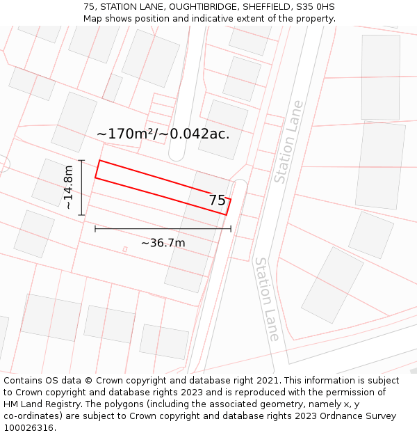 75, STATION LANE, OUGHTIBRIDGE, SHEFFIELD, S35 0HS: Plot and title map