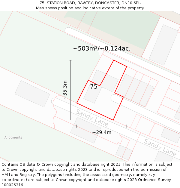 75, STATION ROAD, BAWTRY, DONCASTER, DN10 6PU: Plot and title map